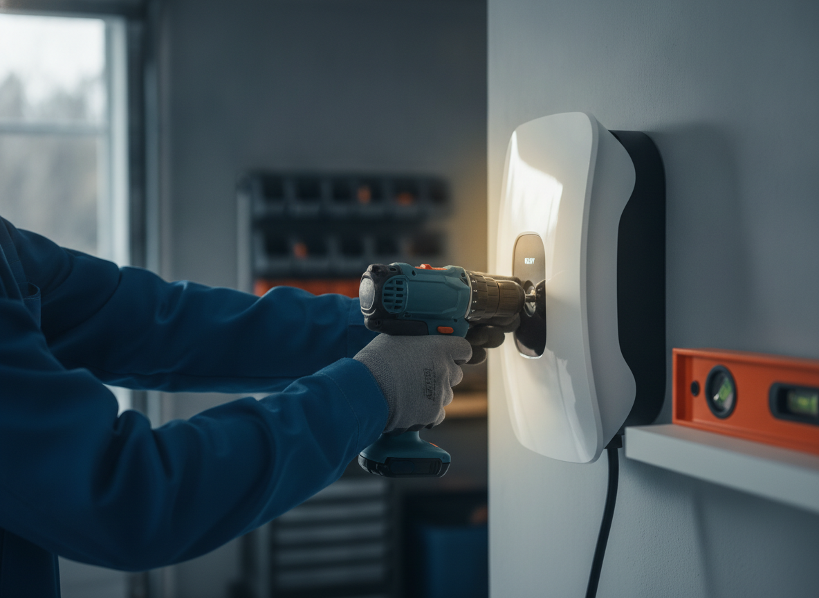 EV charger installation in a home garage